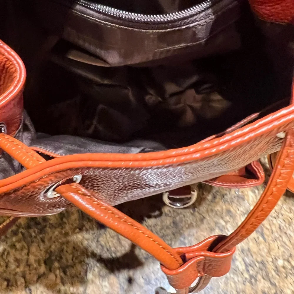 Coolcy Vintage Leather Drawstring Backpack Burnt Orange NWOT Excellent Condition
